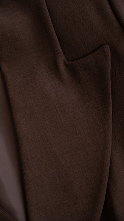 Brown Suit with Tie Detail