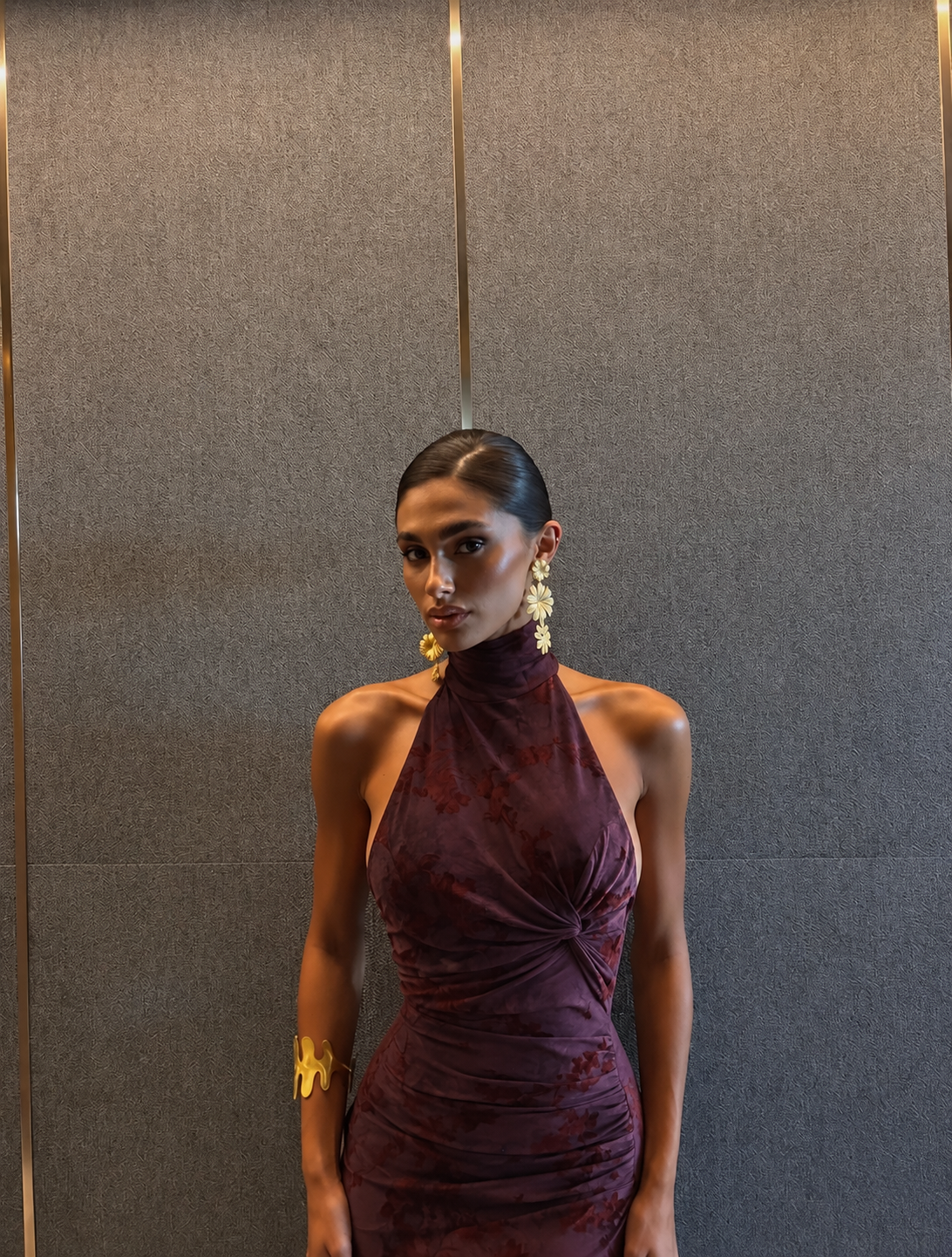 Vestido Bordeaux Detalhe Veludo
