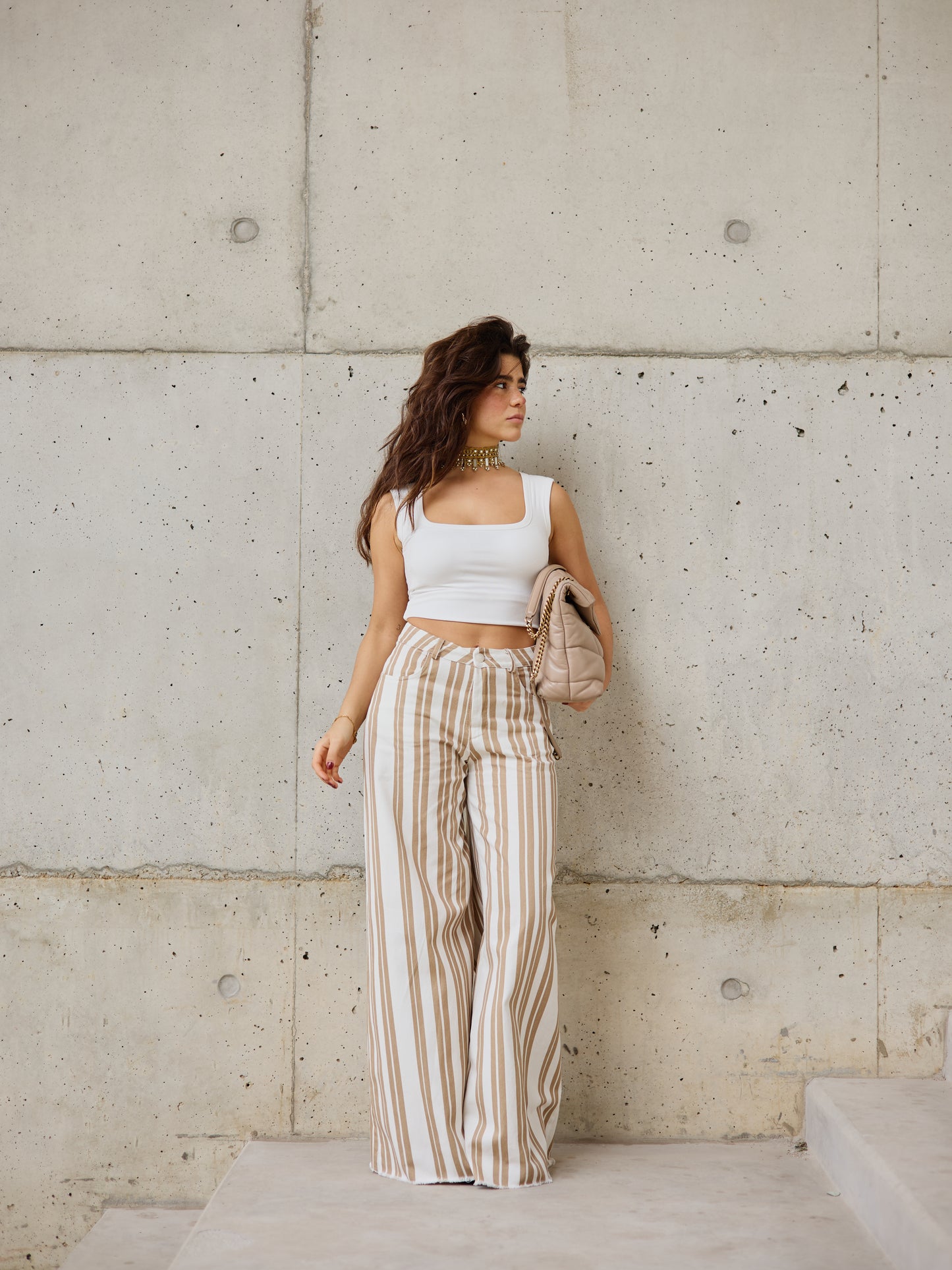 Calças Estilo Pantalona Riscas