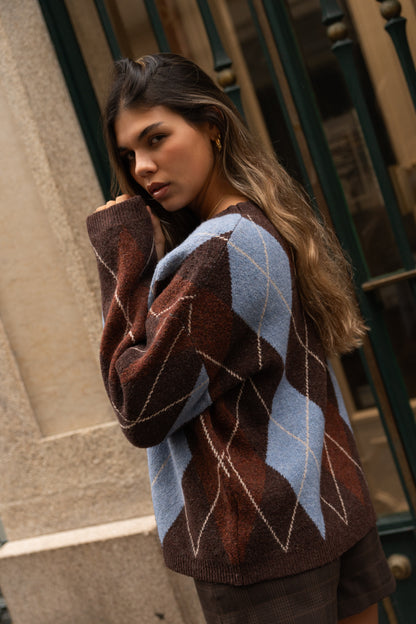 Camisola Malha Azul e Terra