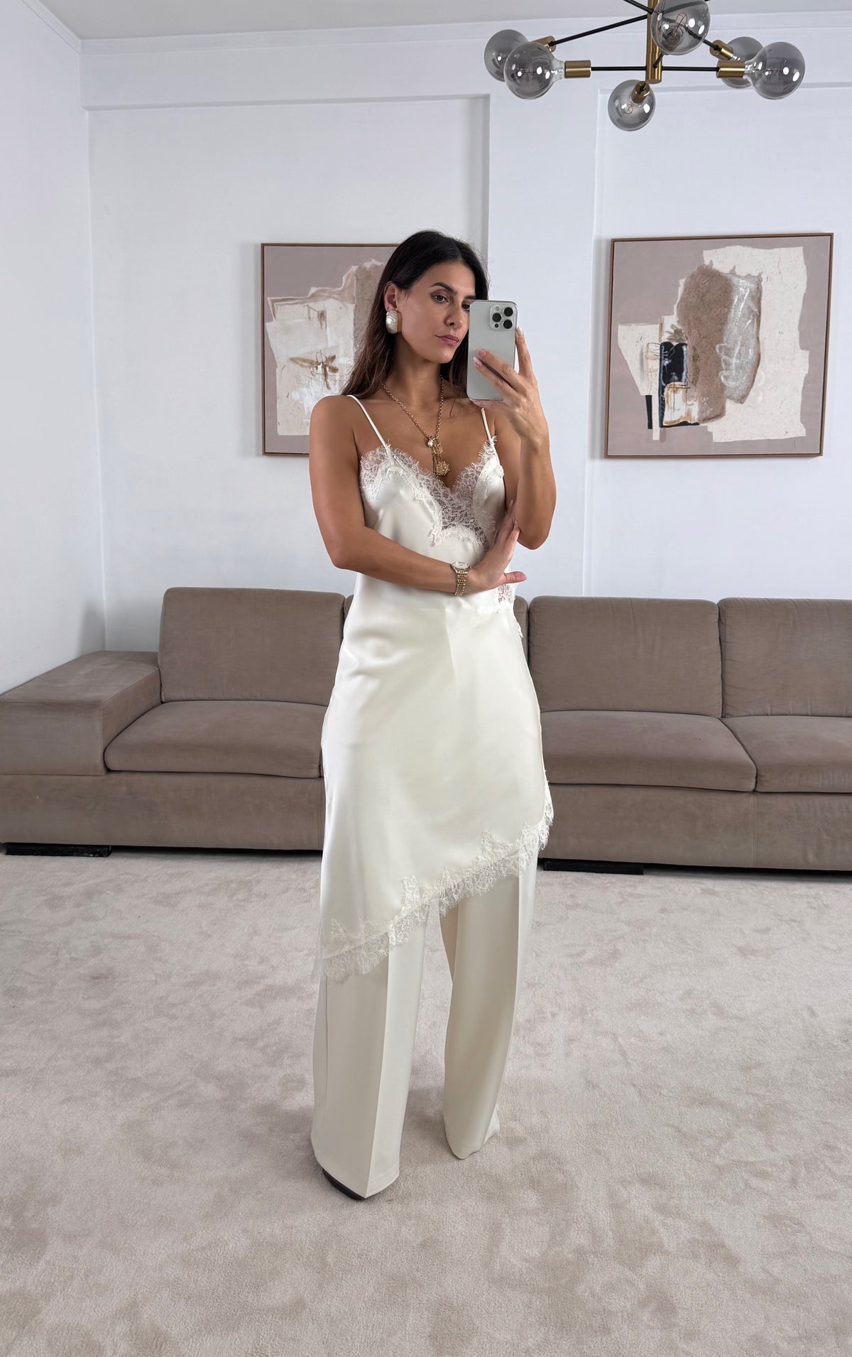 Vestido Estilo Lingerie  Renda Cru
