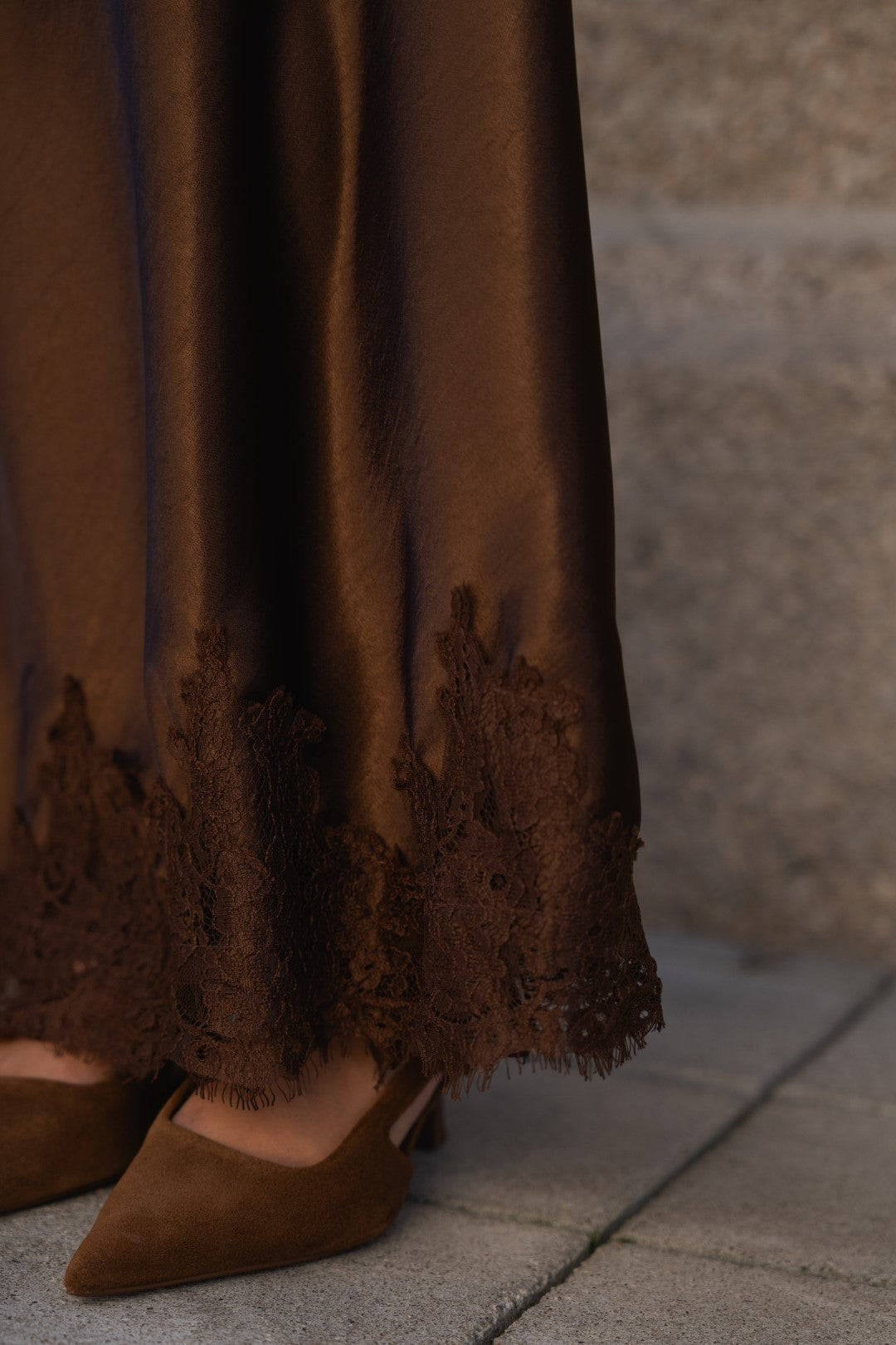 Long Brown Satin Skirt