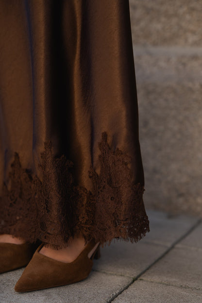 Long Brown Satin Skirt