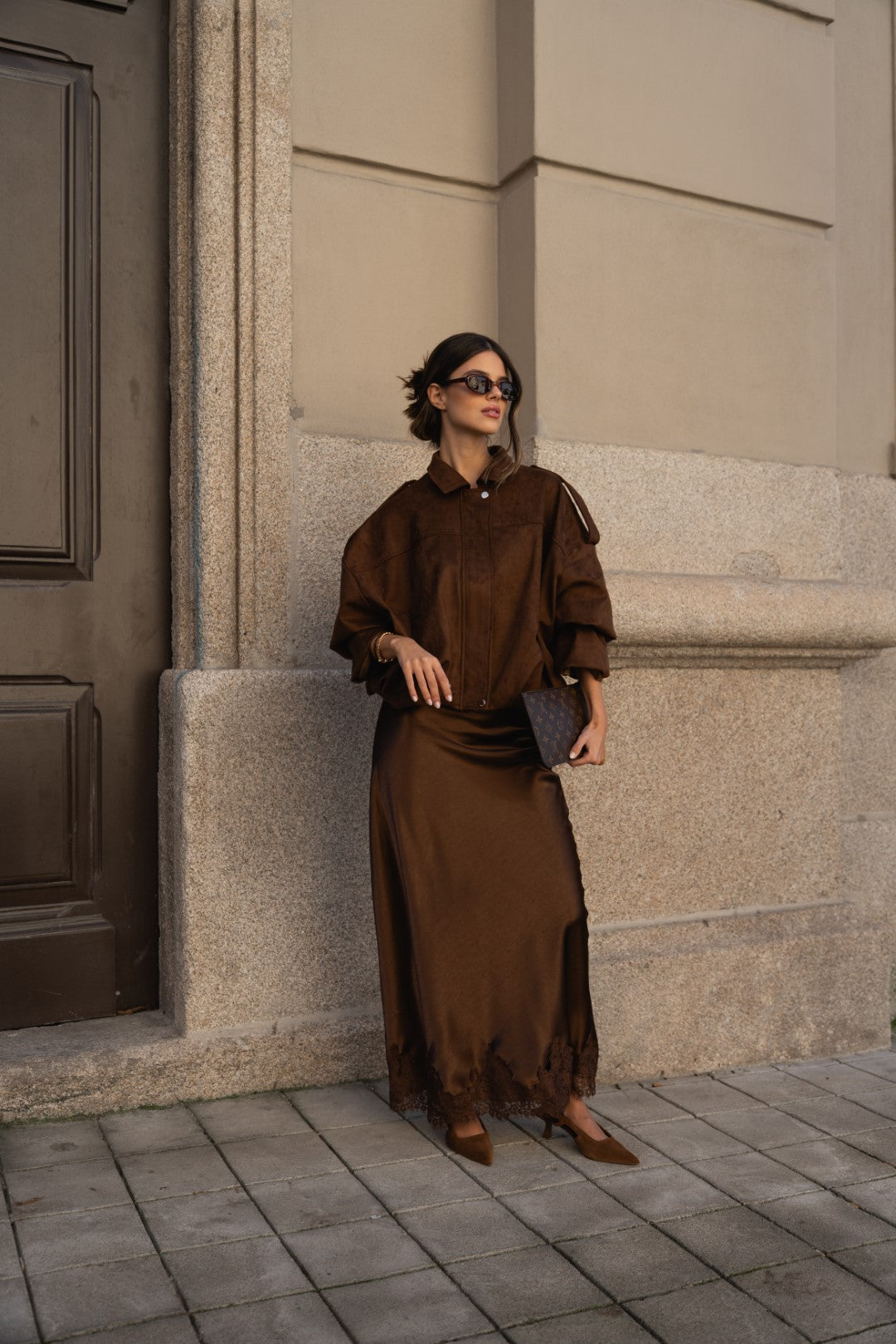Long Brown Satin Skirt