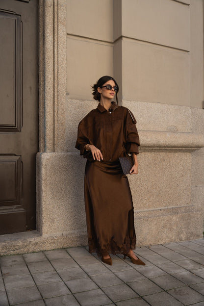Long Brown Satin Skirt