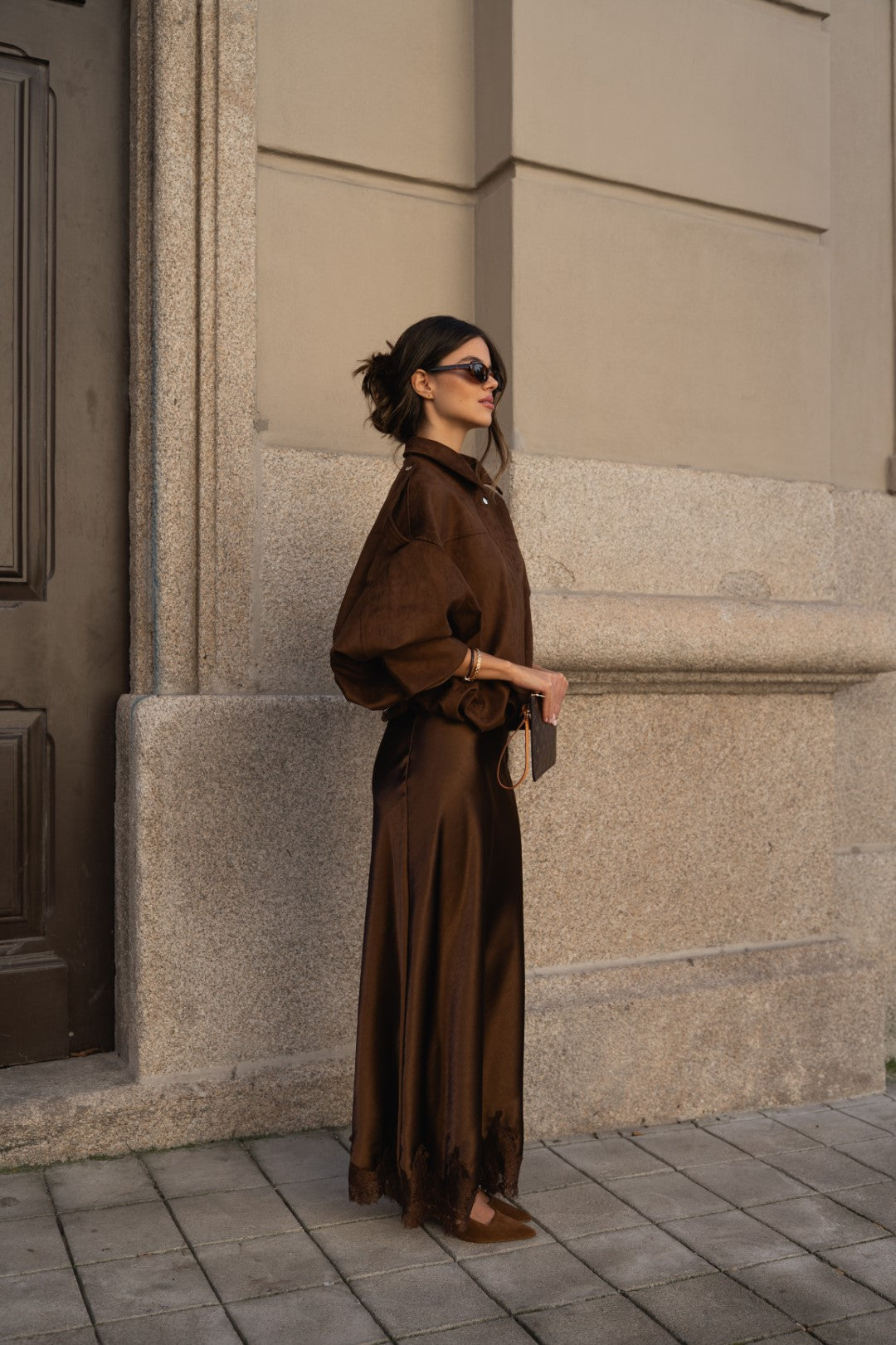 Long Brown Satin Skirt