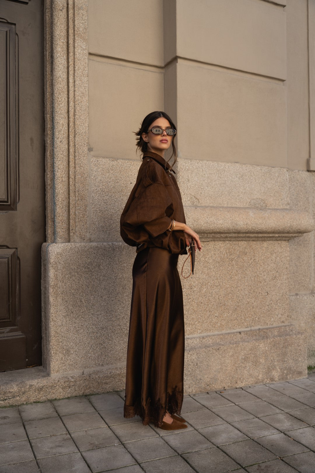 Long Brown Satin Skirt