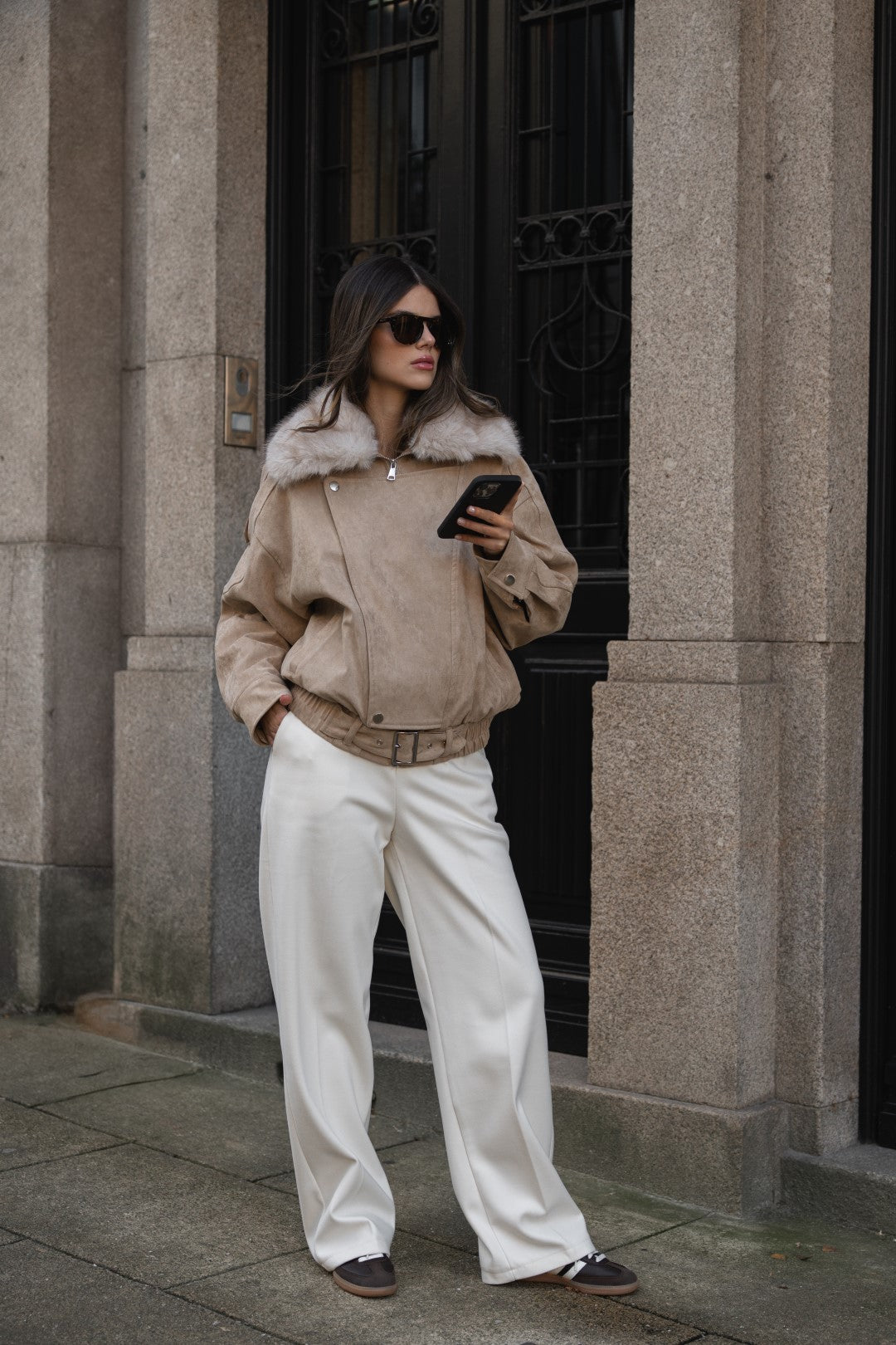 Beige Jacket with Removable Fur