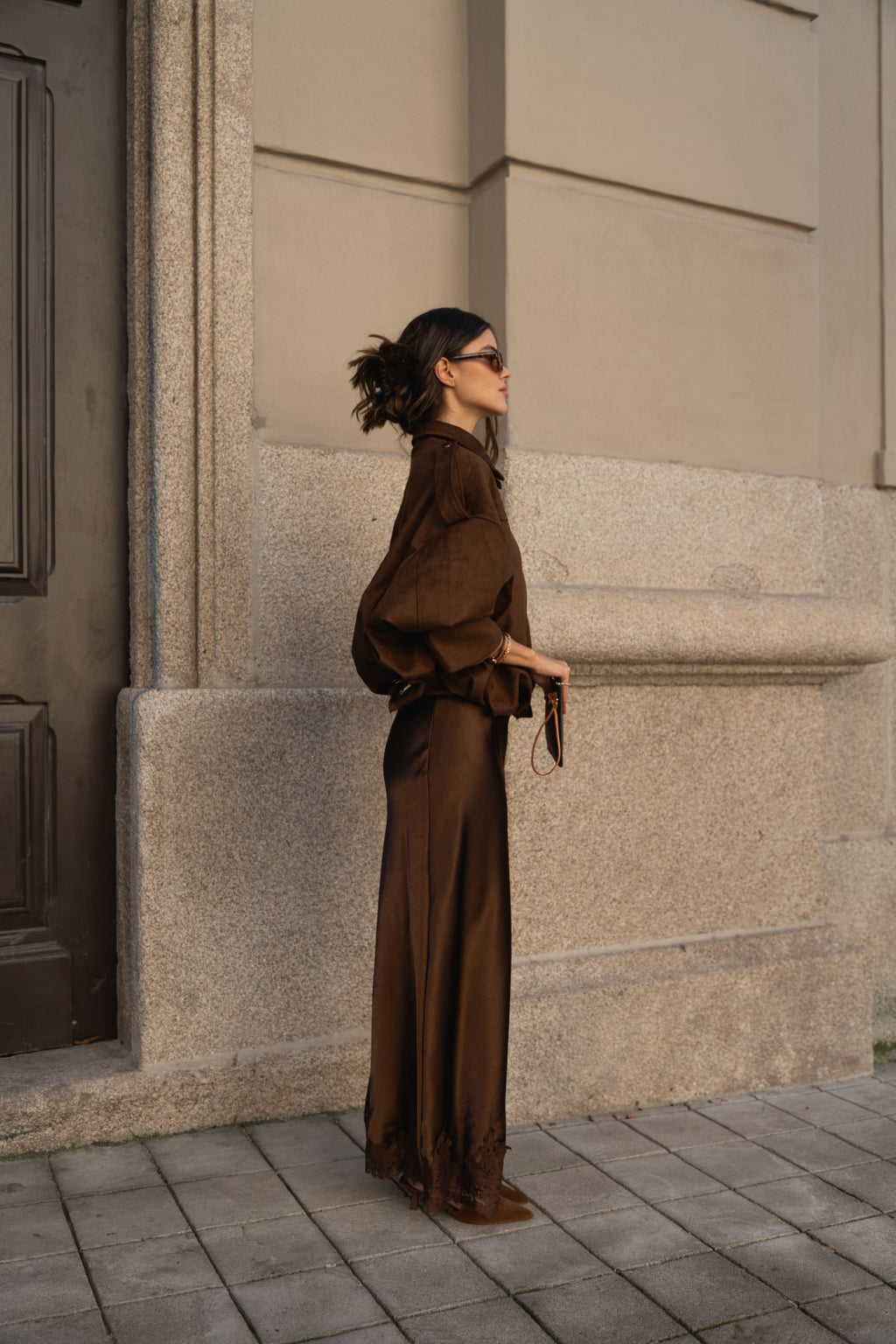 Long Brown Satin Skirt