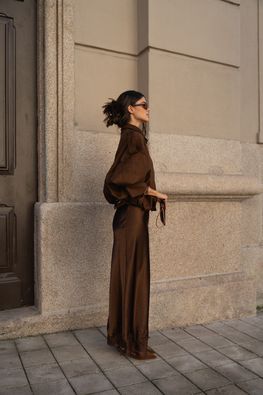 Long Brown Satin Skirt
