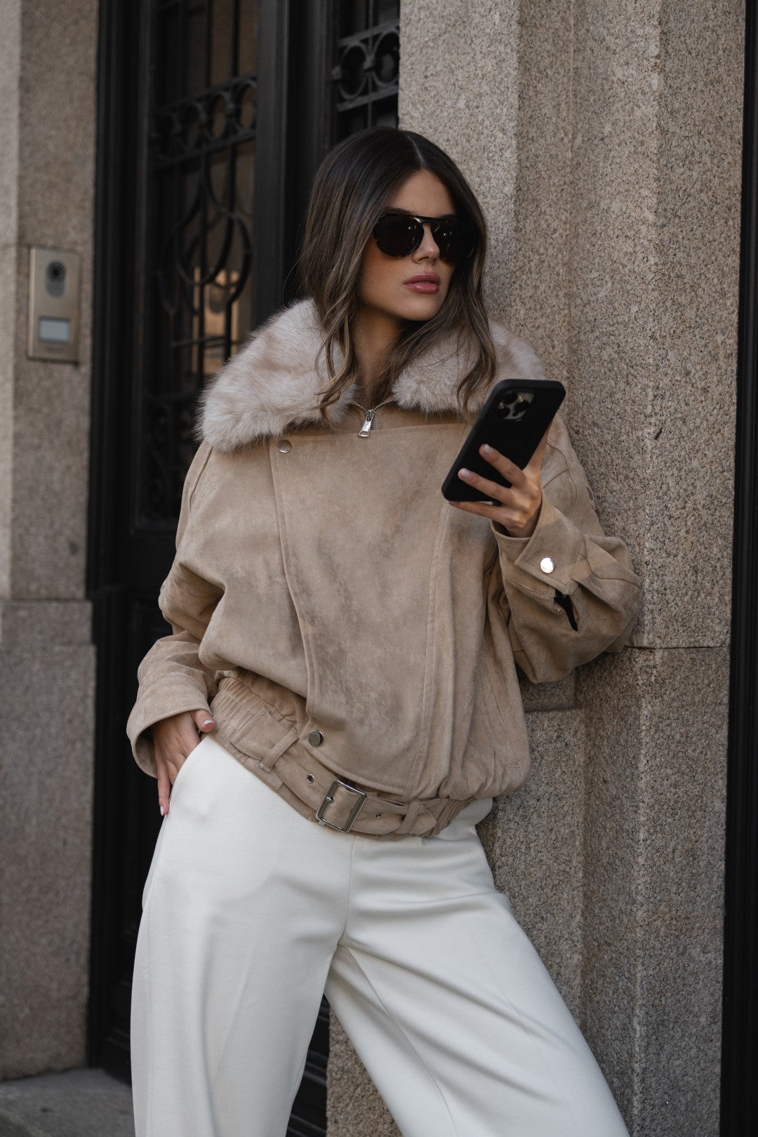 Beige Jacket with Removable Fur