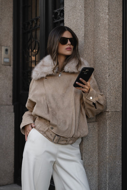 Beige Jacket with Removable Fur