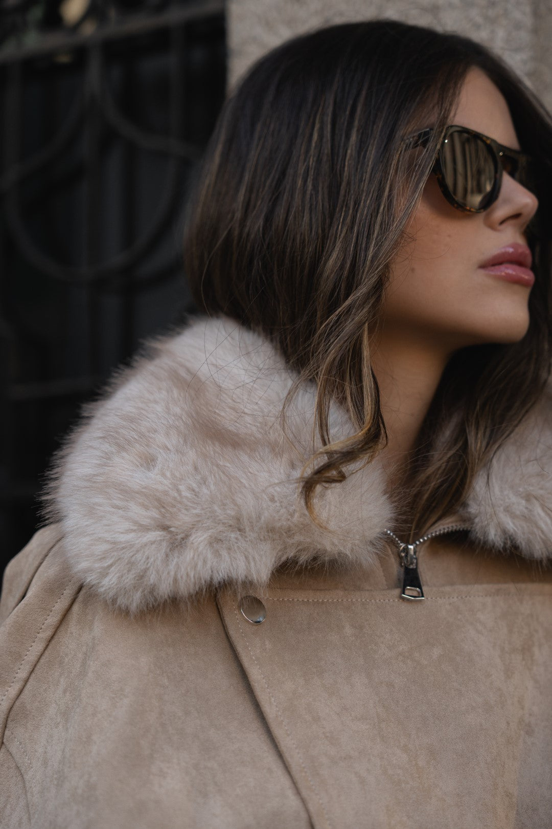 Beige Jacket with Removable Fur