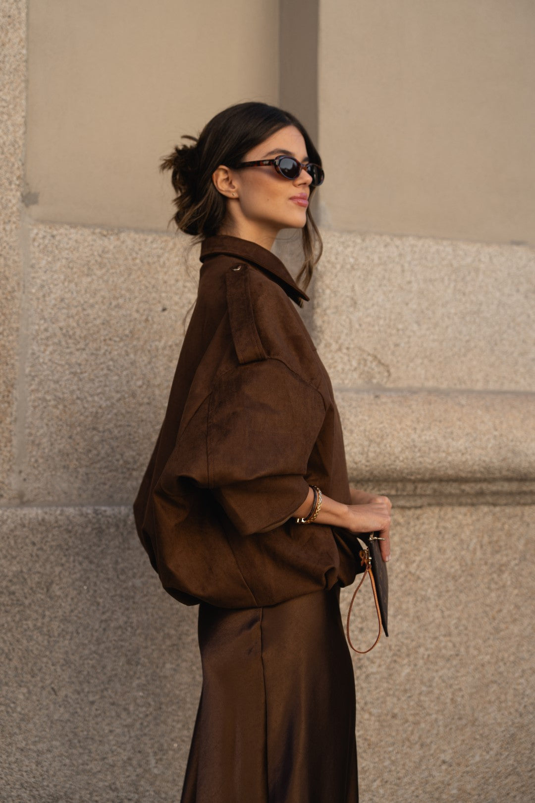 Long Brown Satin Skirt