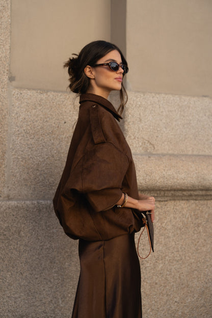 Long Brown Satin Skirt