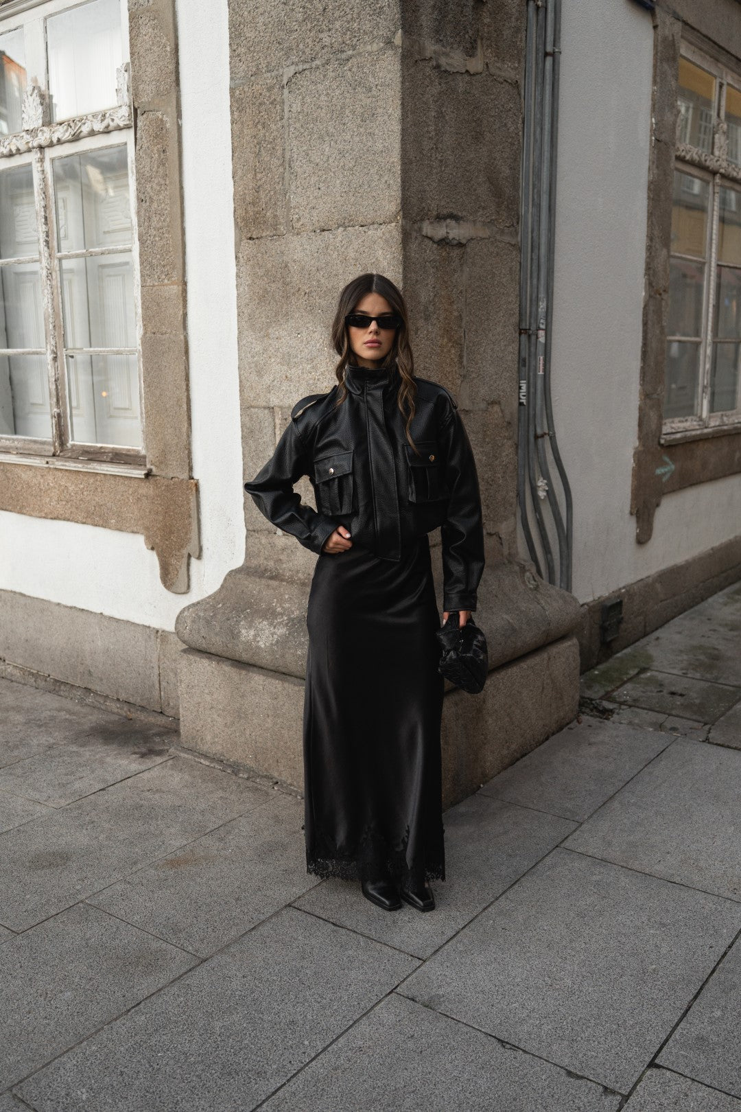 Black Satin Long Skirt