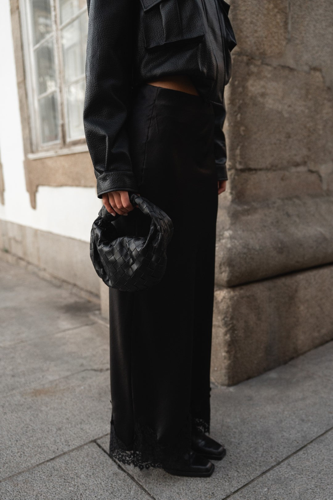 Black Satin Long Skirt