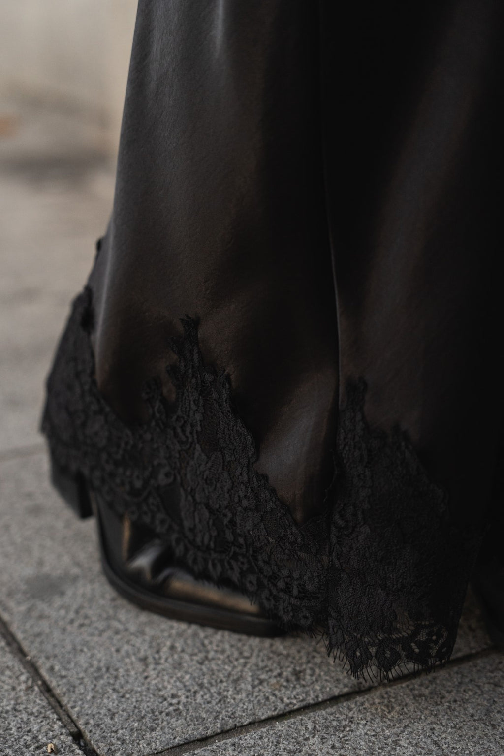 Black Satin Long Skirt