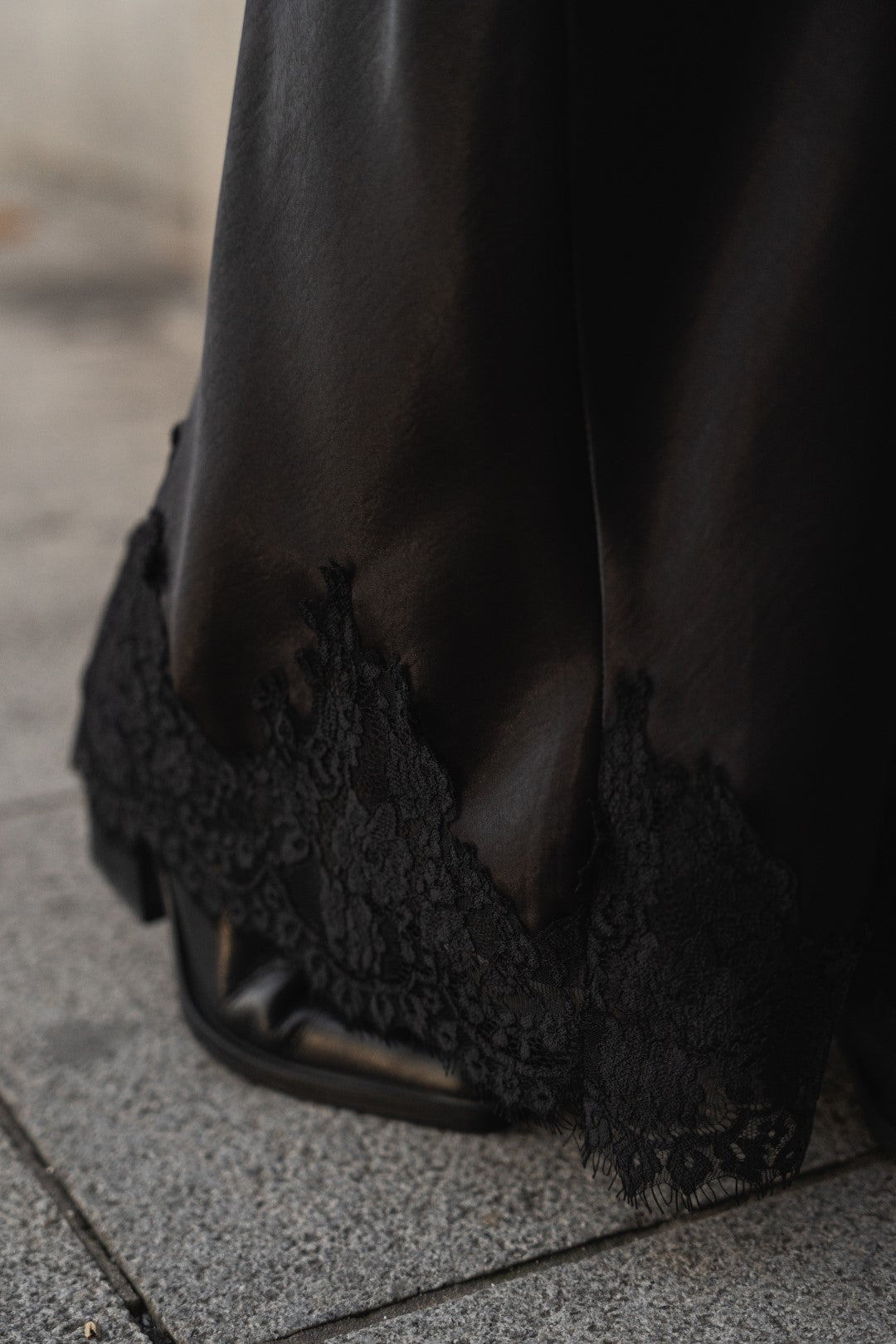 Black Satin Long Skirt