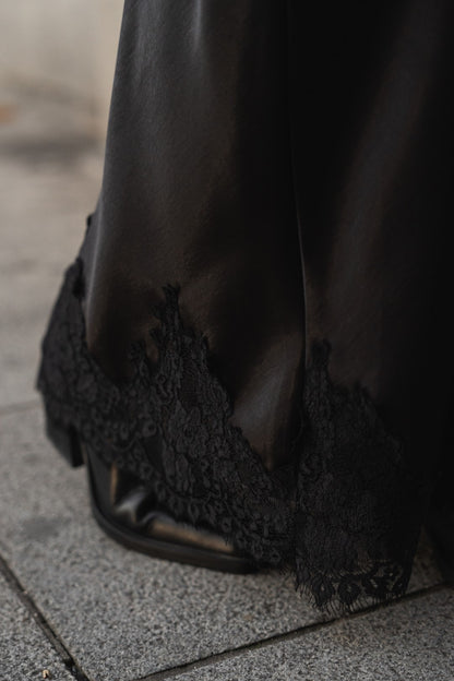 Black Satin Long Skirt