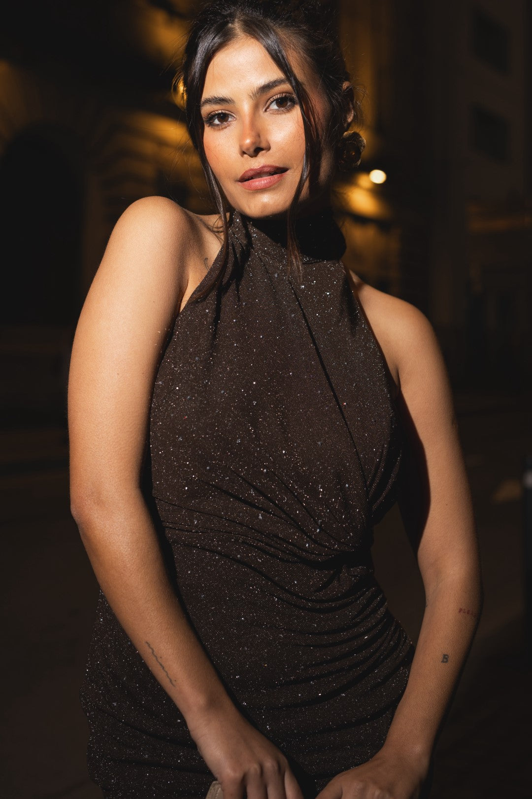 Brown Short Dress with Open Back