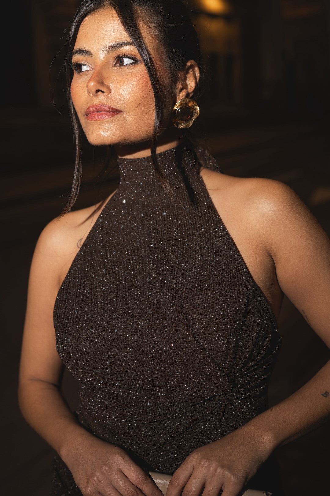 Brown Short Dress with Open Back