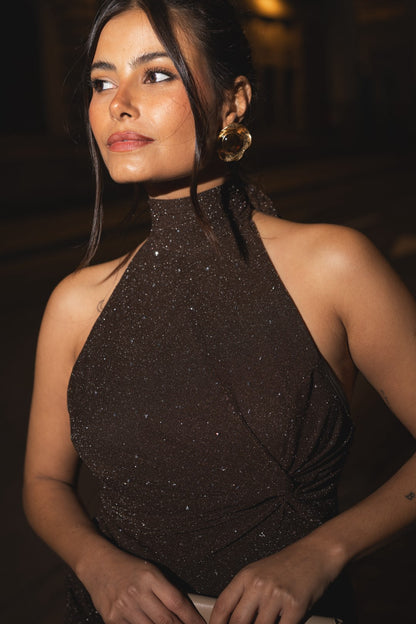 Brown Short Dress with Open Back