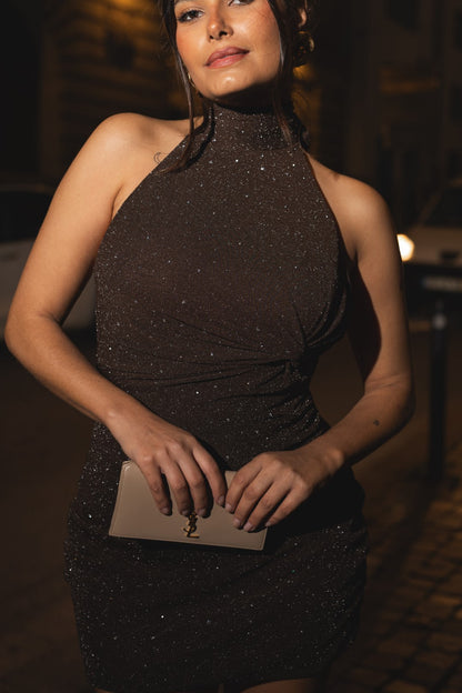 Brown Short Dress with Open Back