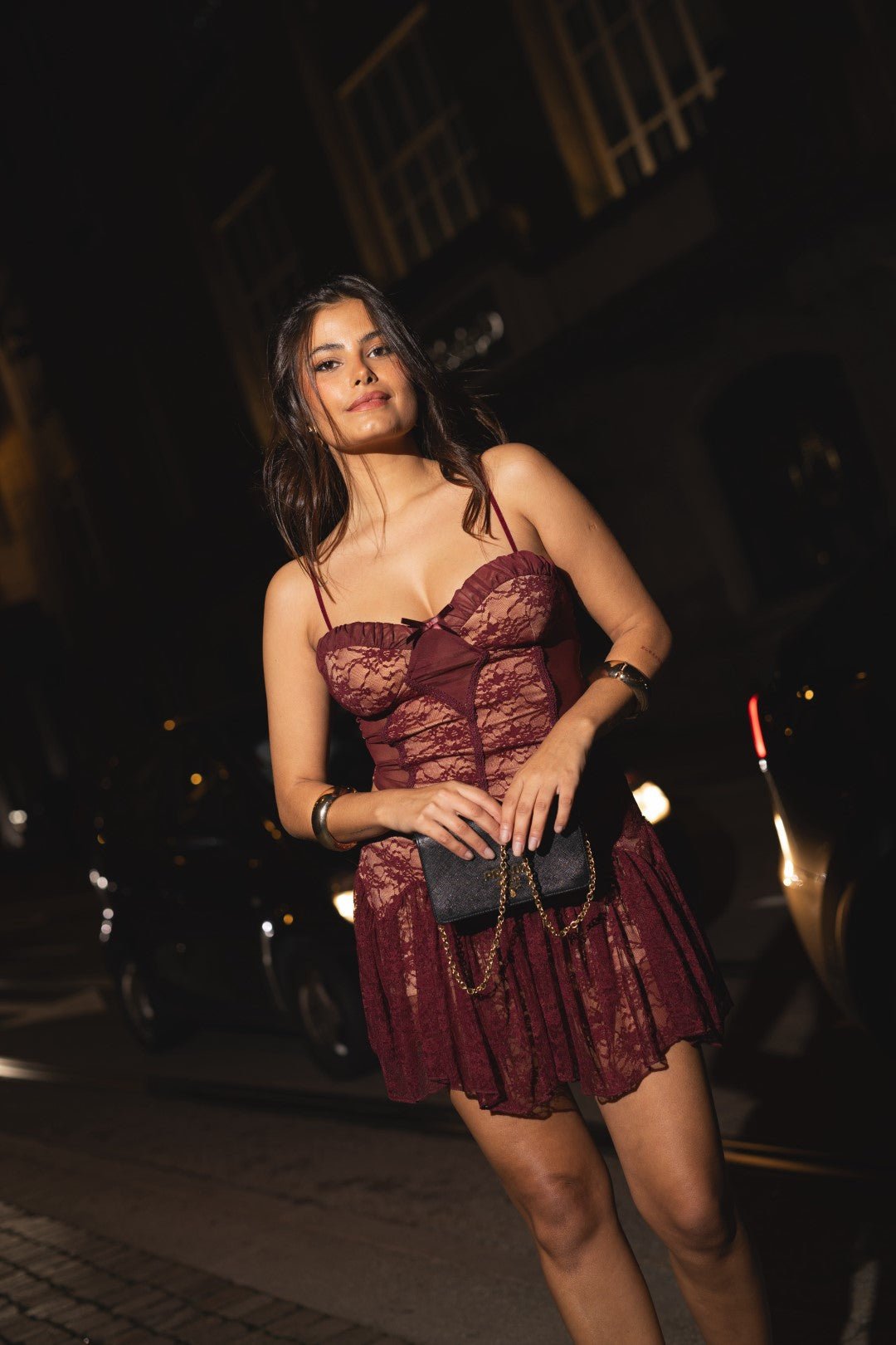 Burgundy Lace Top and Skirt Set