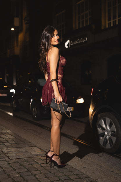 Burgundy Lace Top and Skirt Set