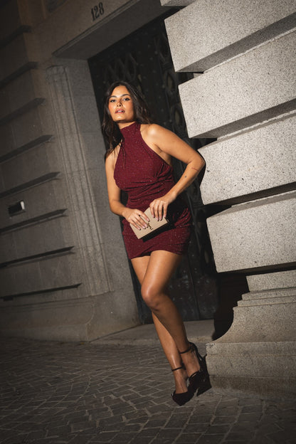 Bordeaux Short Dress with Open Back