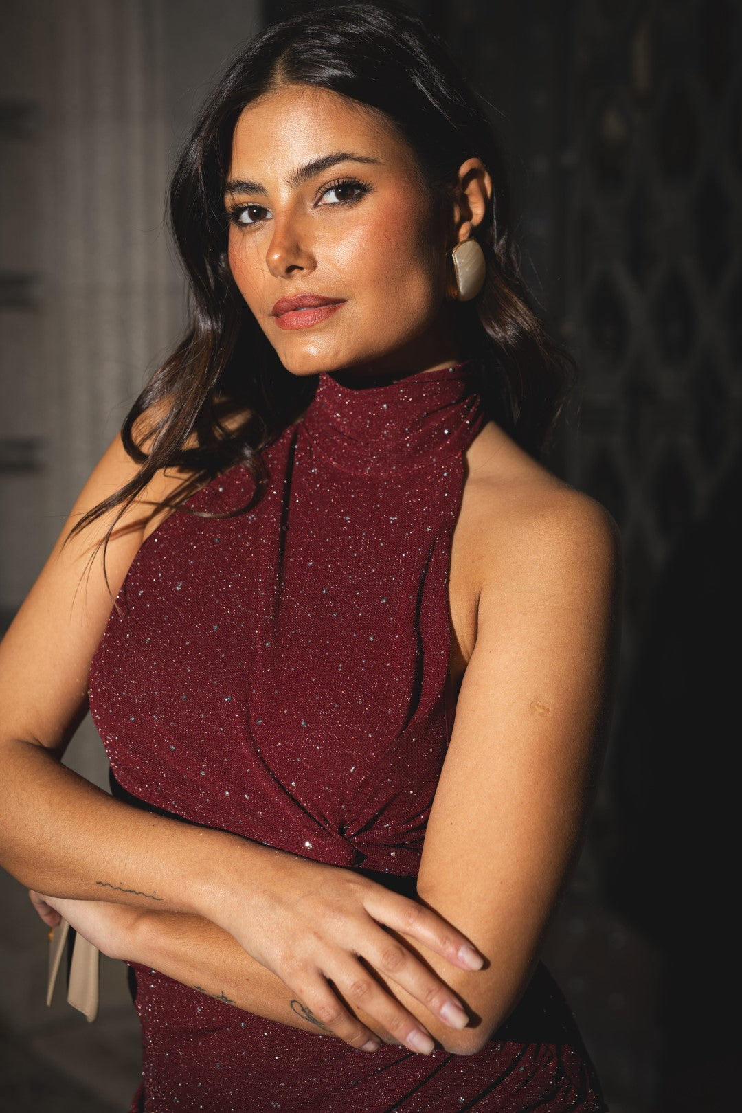 Bordeaux Short Dress with Open Back