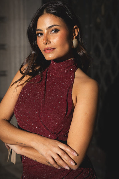 Bordeaux Short Dress with Open Back