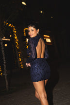 Vestido Curto Lantejoulas Azul
