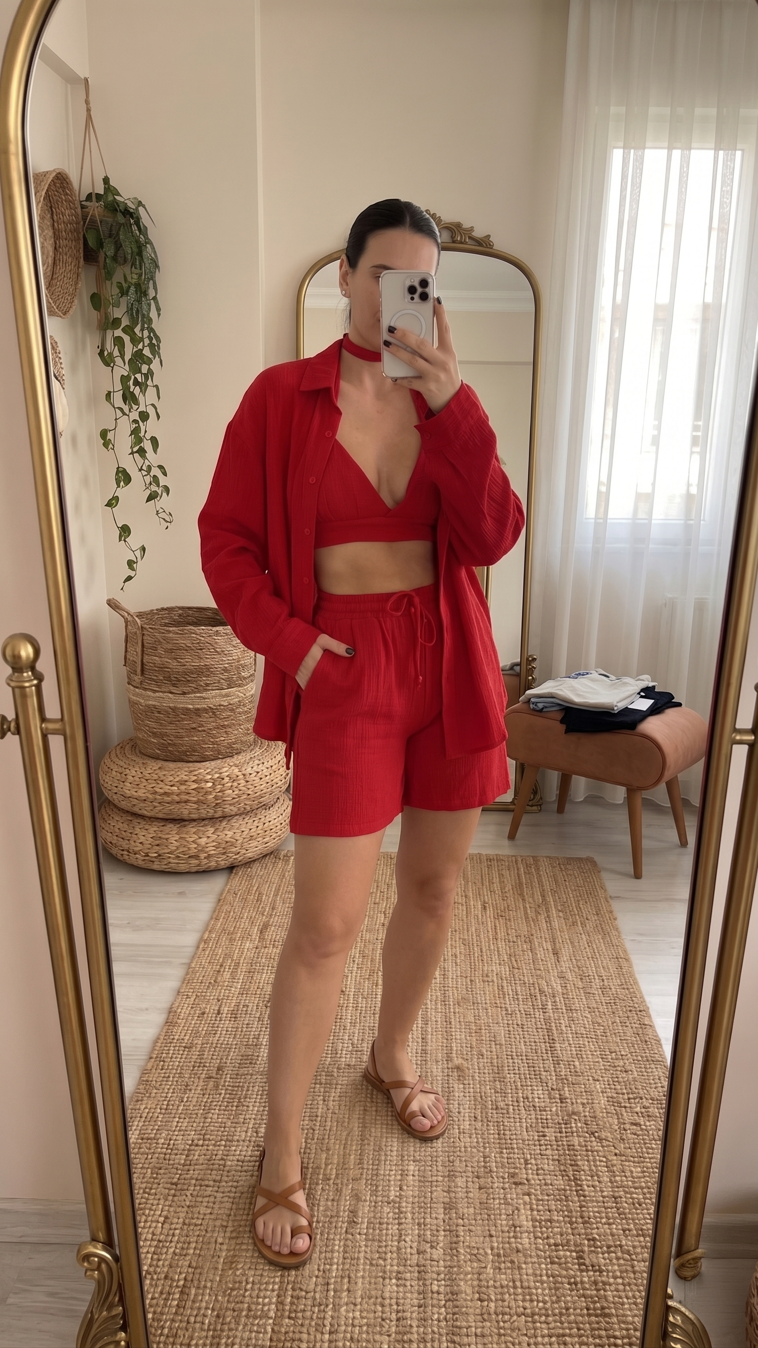 Red Linen Shorts