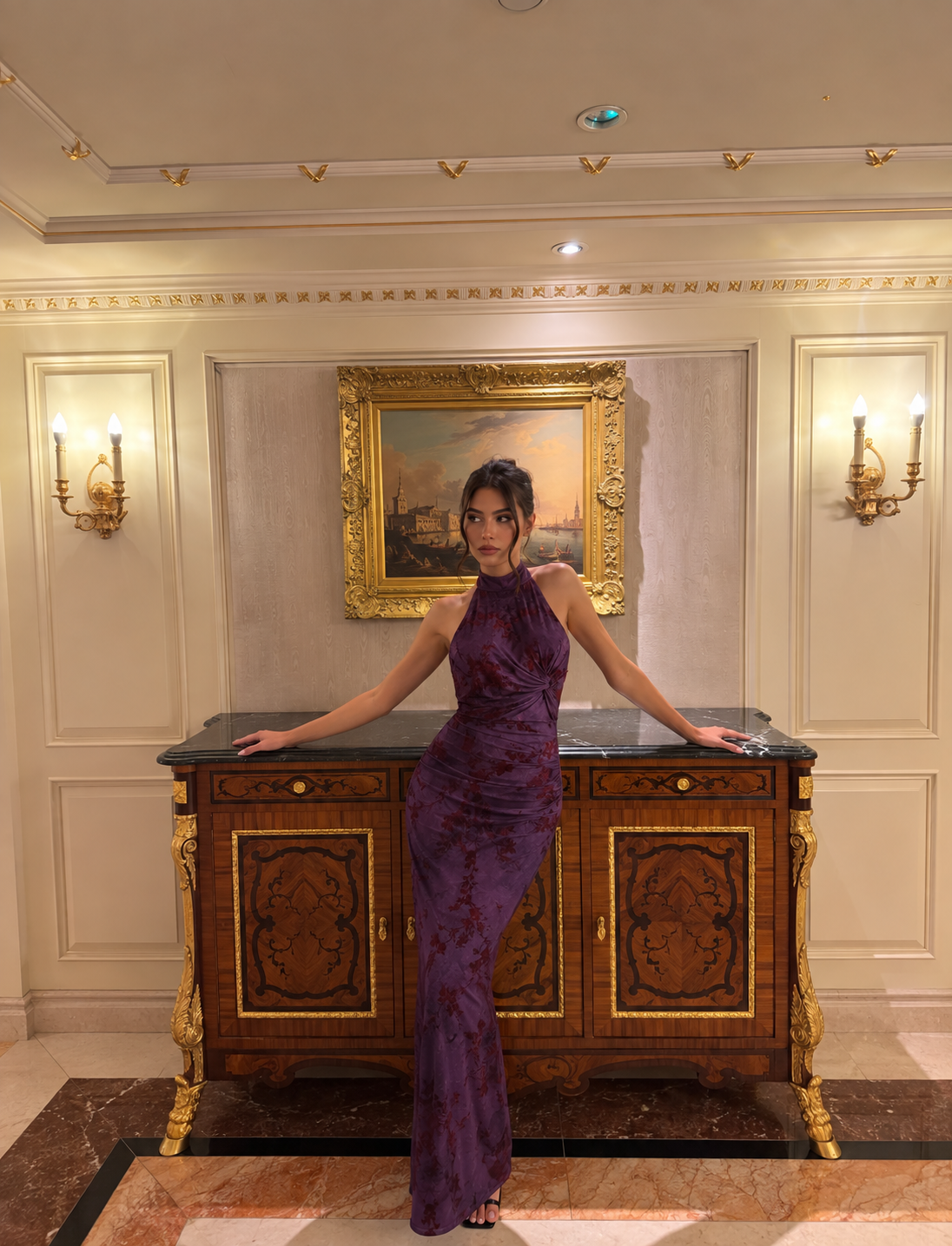 Vestido Bordeaux Detalhe Veludo