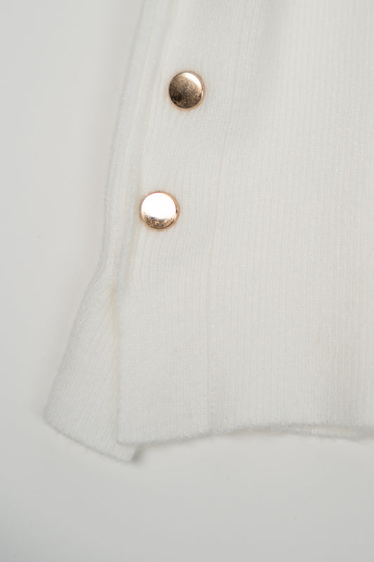White Knit Sweater with Gold Details