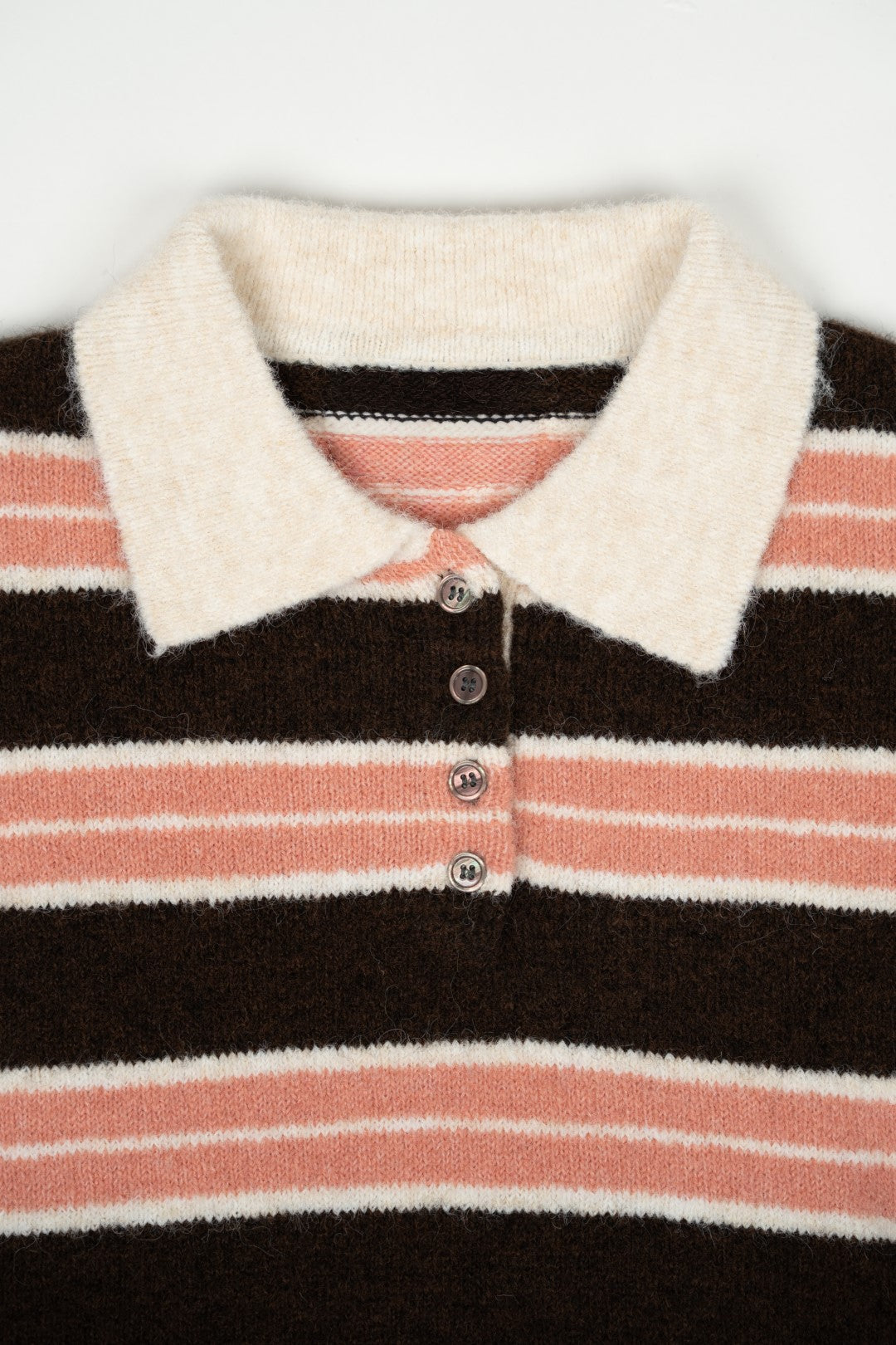 Pink and Chocolate Striped Knit Polo Shirt