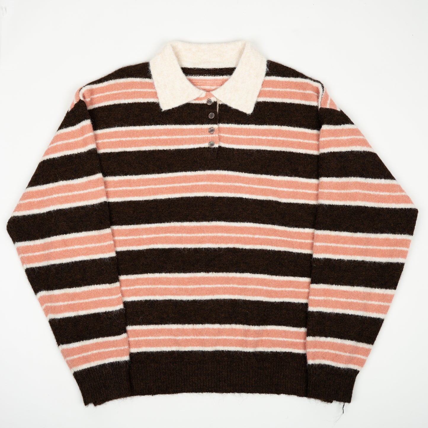 Pink and Chocolate Striped Knit Polo Shirt