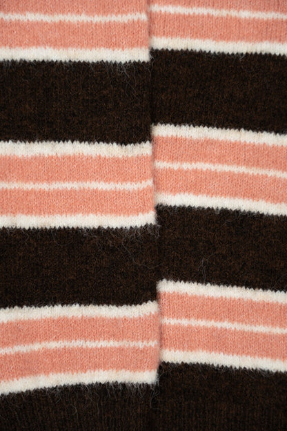 Pink and Chocolate Striped Knit Polo Shirt