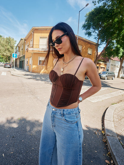 TOP CORSETRY ESTILO ESPARTILHO - CASTANHO