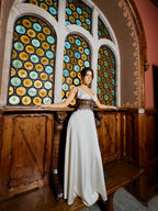 Cream Satin Dress with Lace Detail