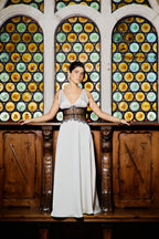 Cream Satin Dress with Lace Detail