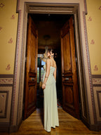 Vestido Decote Drapeado Amarelo