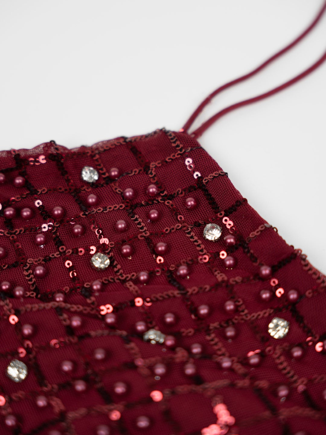 Vestido Comprido Pérolas Bordeaux
