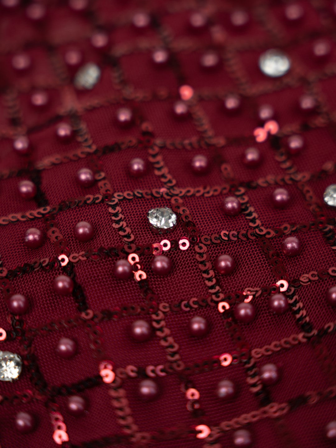 Vestido Comprido Pérolas Bordeaux