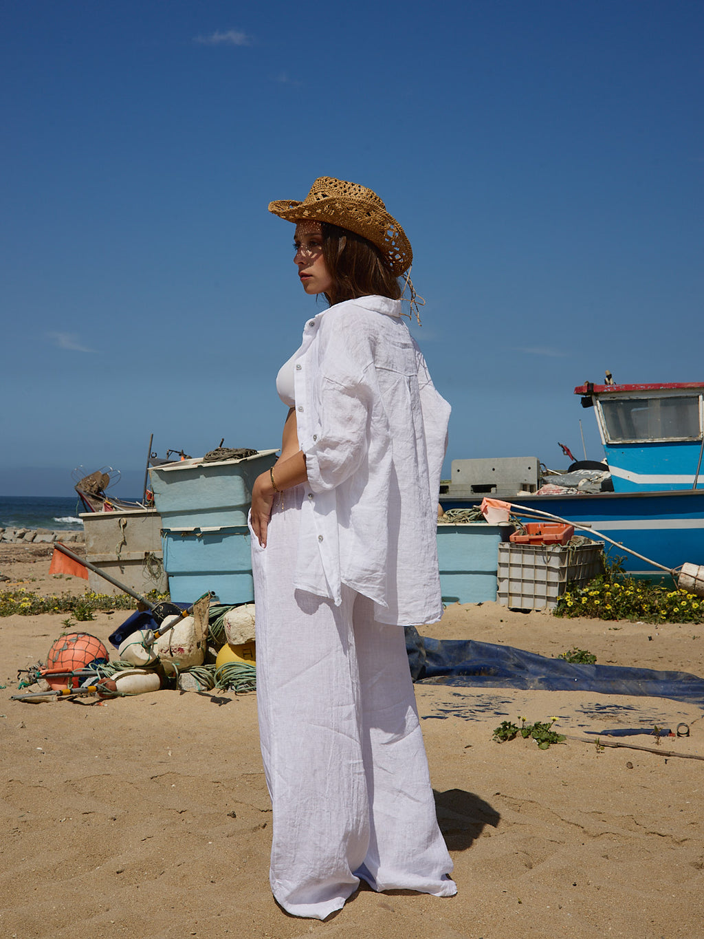 Ensemble chemise en lin blanc
