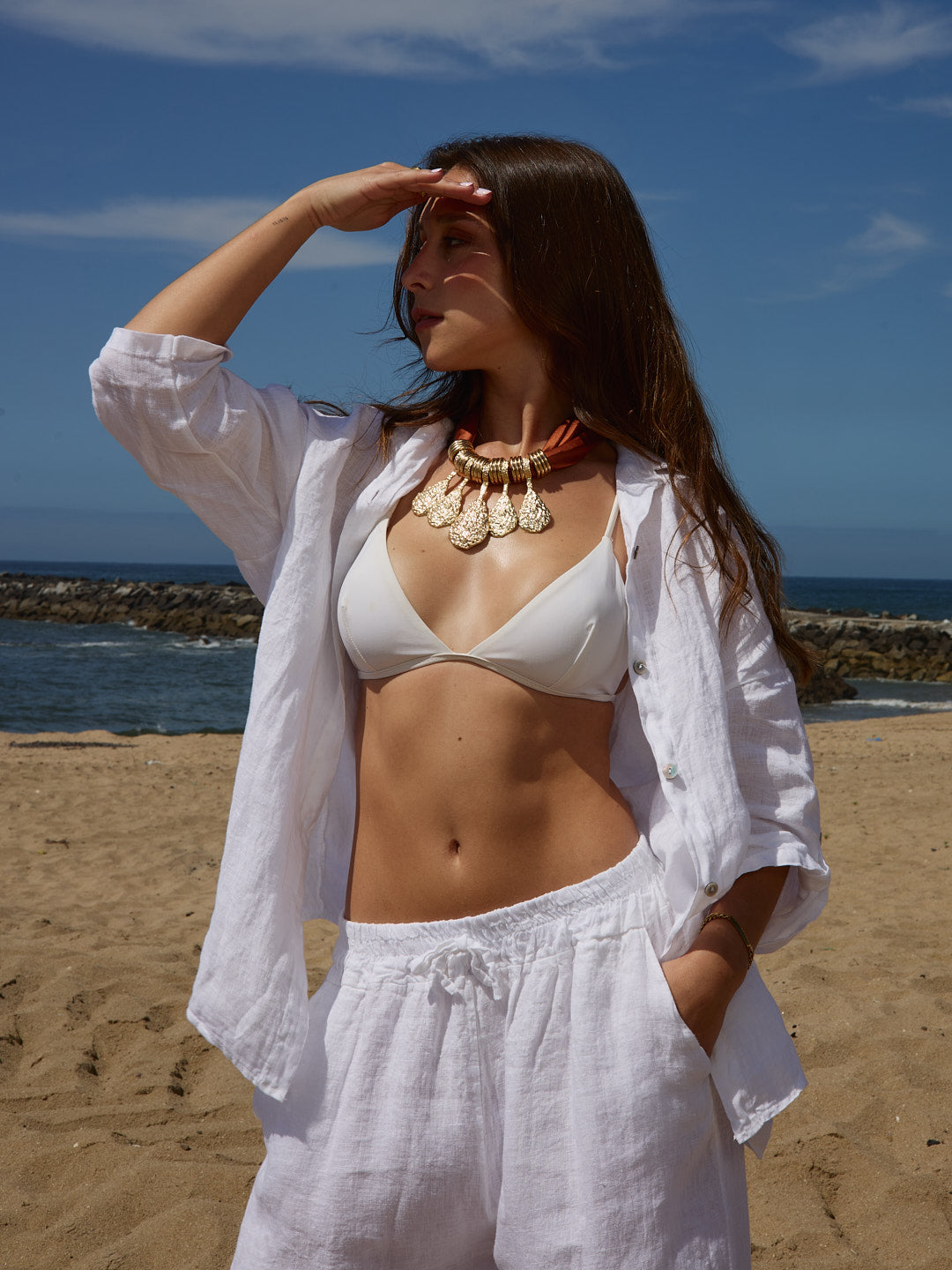 Conjunto Camisa  Linho Branco