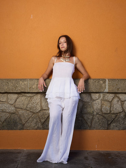 100% 白色亚麻套装