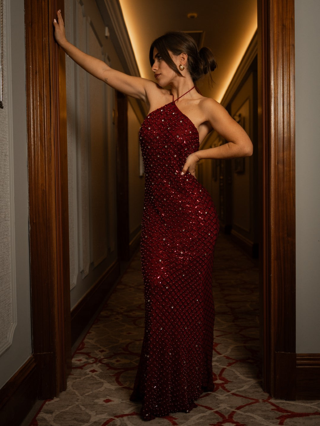 Vestido Comprido Pérolas Bordeaux